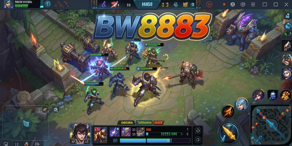 Tangkapan layar BW888 yang menunjukkan pertarungan MOBA yang epik.