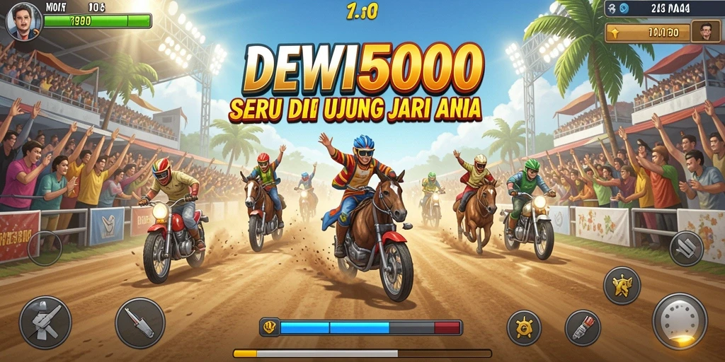 Tampilan gameplay seru dari DEWI5000 dengan mobil balap yang cepat.