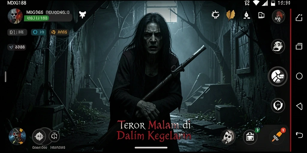 Tampilan gameplay seram dengan suasana kegelapan yang menegangkan.
