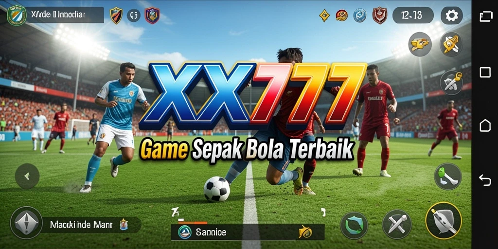Screenshot utama XXX777 menampilkan aksi mendebarkan dalam permainan sepak bola.